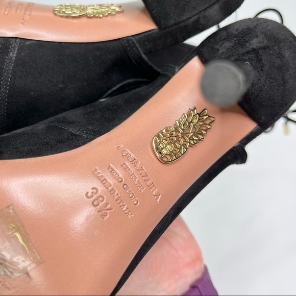 AQUAZZURA Sexy Thing Black Suede Cut-out Tie Back Open-toe Stilettos Heels Pumps - Picture 12 of 13